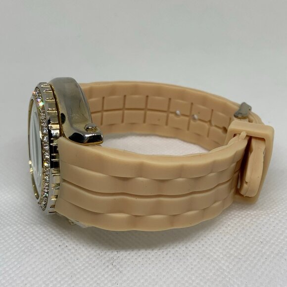 Women quartz watch floating crystals dial 40mm round analog silicone running - Picture 3 of 6